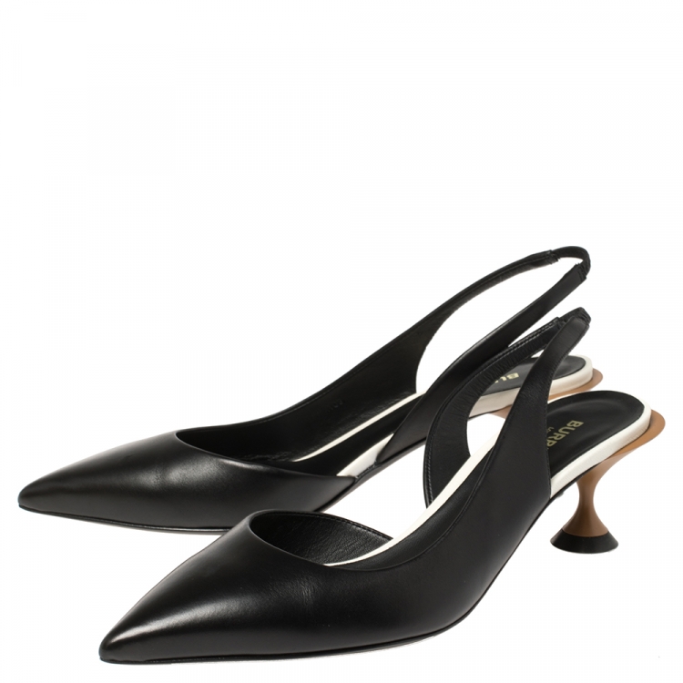 Pre Owned Burberry Black Leather Leticia D'orsay Slingback Sandals Size 37.5