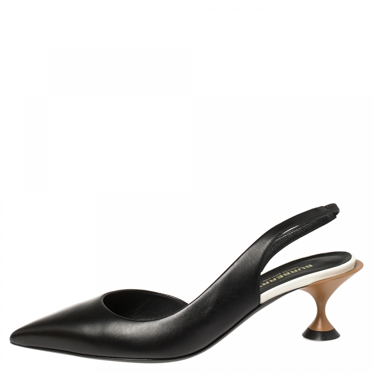 Pre Owned Burberry Black Leather Leticia D'orsay Slingback Sandals Size 37.5