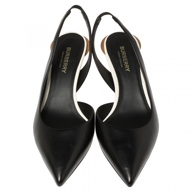 Pre Owned Burberry Black Leather Leticia D'orsay Slingback Sandals Size 37.5