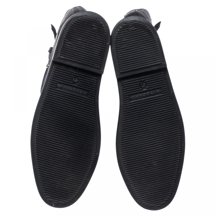 Pre Owned Burberry Black Rubber, Leather and Beat Check Coated Canvas Rain Boots Size 40