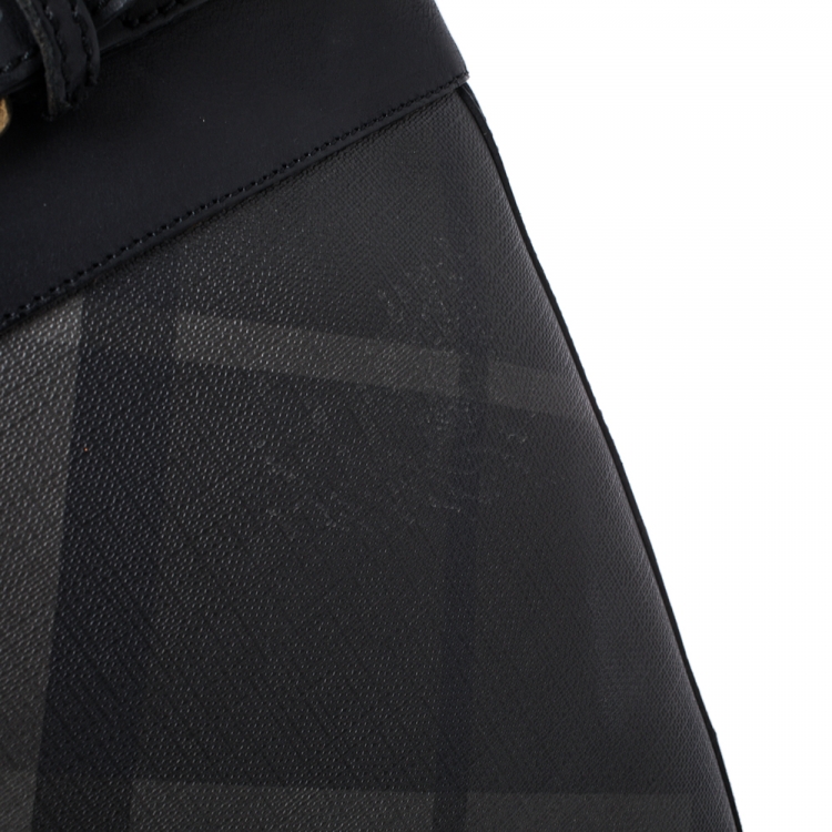 Pre Owned Burberry Black Rubber, Leather and Beat Check Coated Canvas Rain Boots Size 40