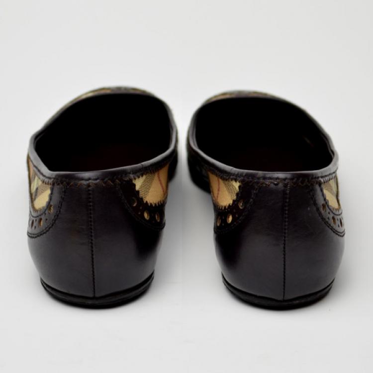 Pre Owned Burberry Tudor Haymarket Brogue Ballerina Flats Size 36.5