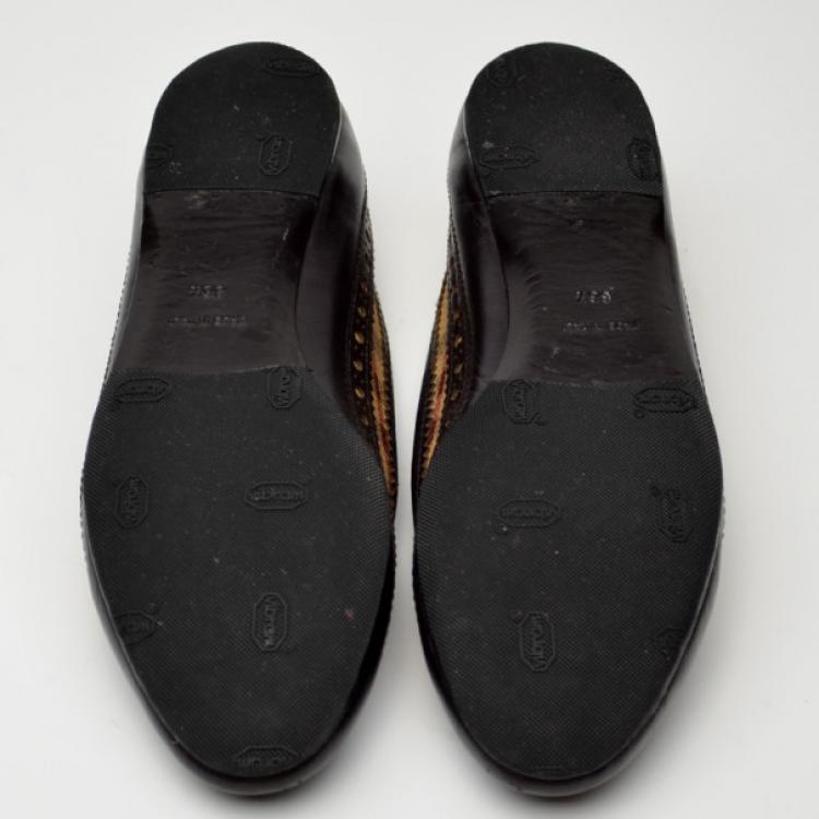 Pre Owned Burberry Tudor Haymarket Brogue Ballerina Flats Size 36.5