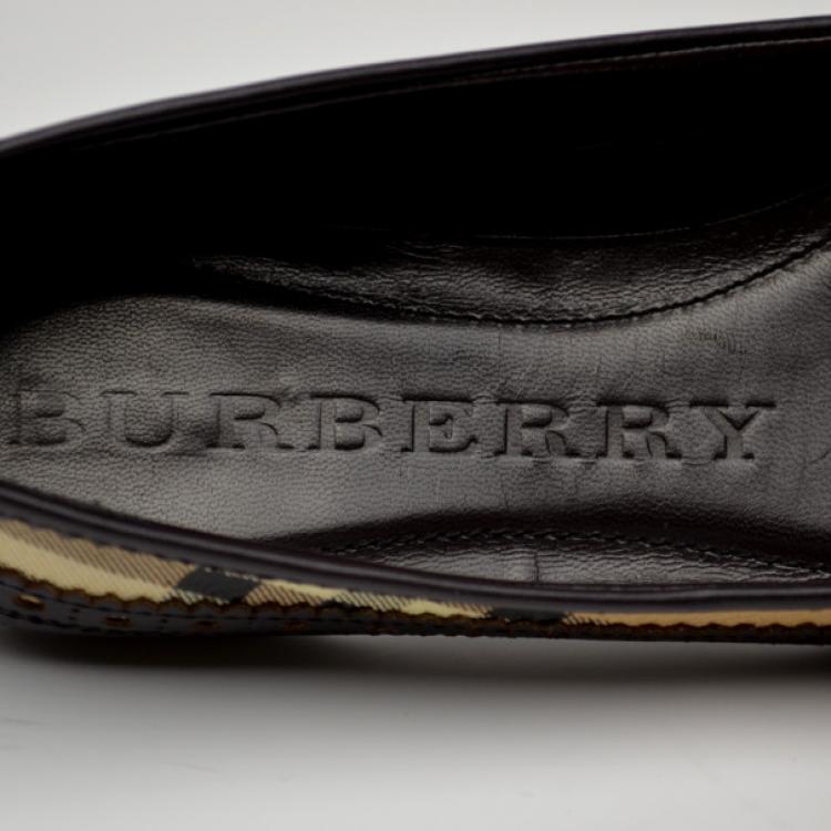 Pre Owned Burberry Tudor Haymarket Brogue Ballerina Flats Size 36.5