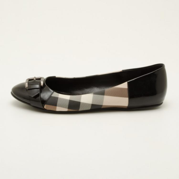 Pre Owned Burberry Nova Check Ballerina Flats with Buckles Size 40