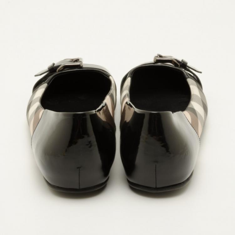 Pre Owned Burberry Nova Check Ballerina Flats with Buckles Size 40