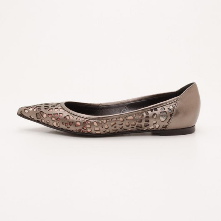 Pre Owned Burberry Nova Check Broderie Anglaise Ballerina Flats Size 36