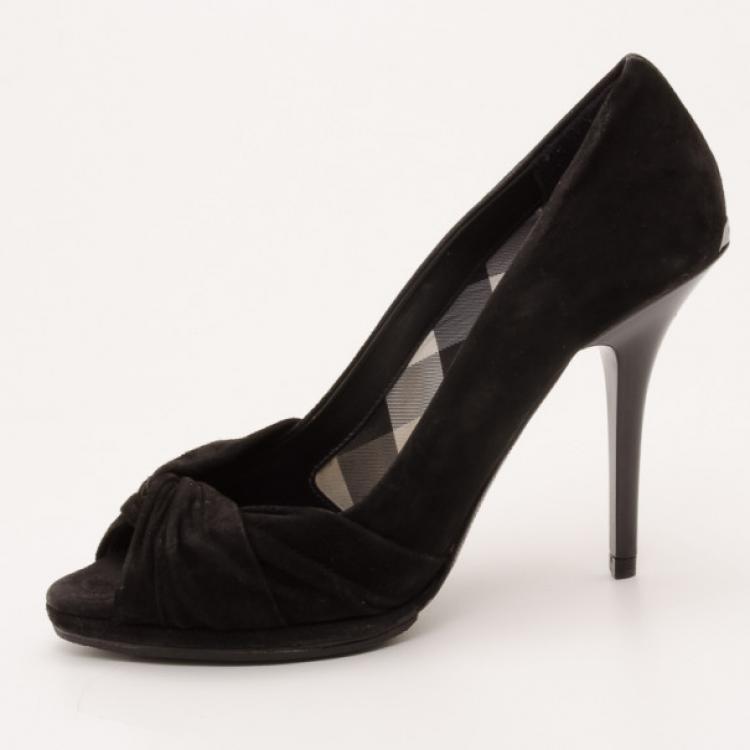 Pre Owned Burberry Black Suede Twisted Peep Toe Pumps Size 36