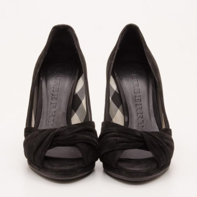 Pre Owned Burberry Black Suede Twisted Peep Toe Pumps Size 36