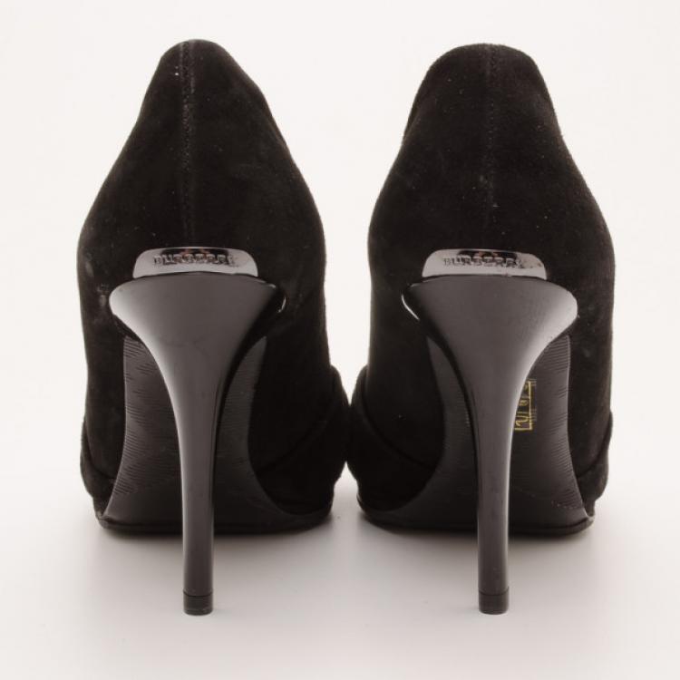Pre Owned Burberry Black Suede Twisted Peep Toe Pumps Size 36