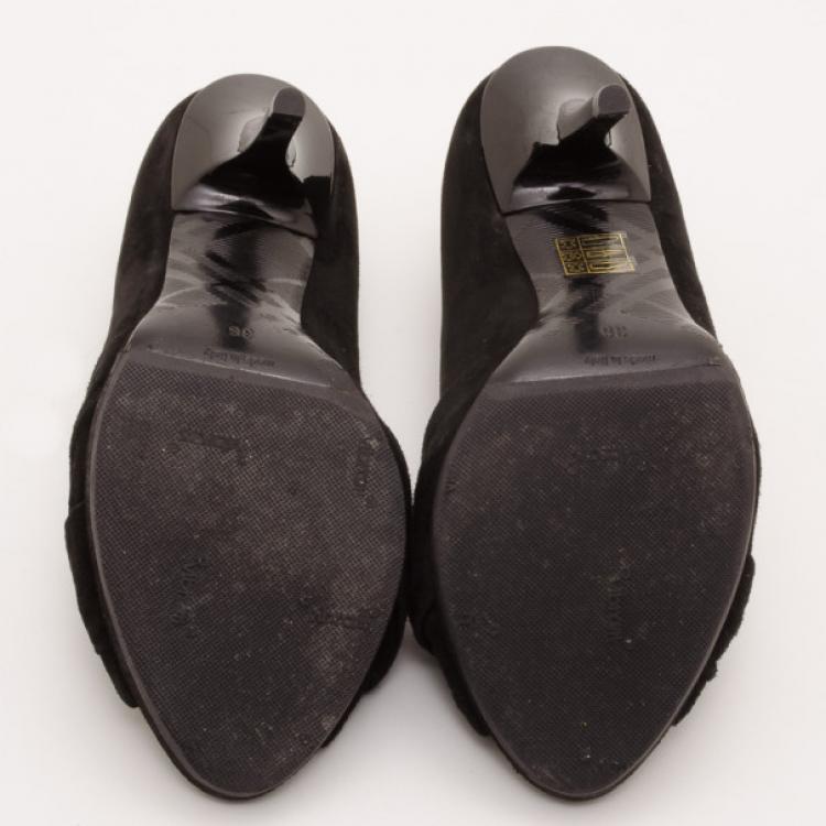Pre Owned Burberry Black Suede Twisted Peep Toe Pumps Size 36