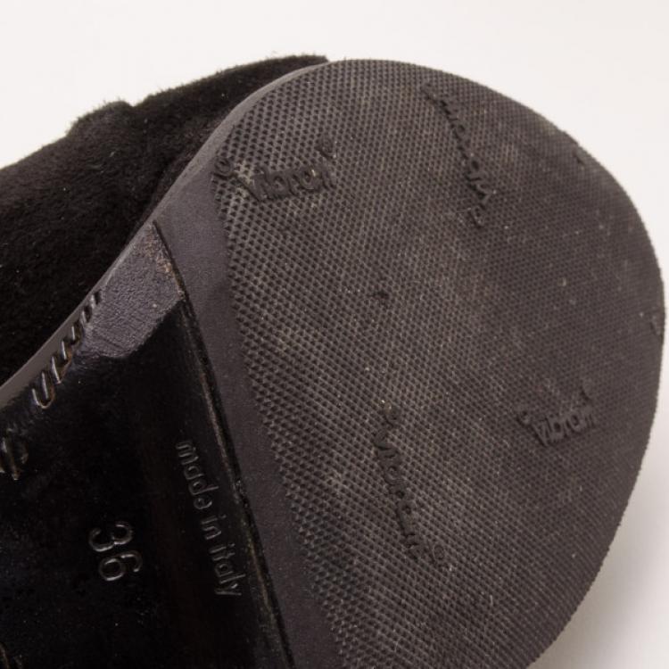 Pre Owned Burberry Black Suede Twisted Peep Toe Pumps Size 36
