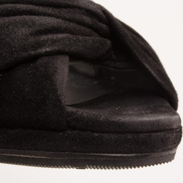 Pre Owned Burberry Black Suede Twisted Peep Toe Pumps Size 36