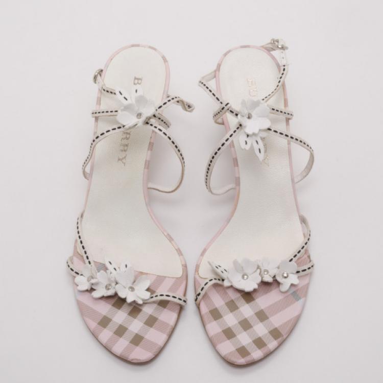 Pre Owned Burberry Pink Check Kitten Heel Sandals Size 38