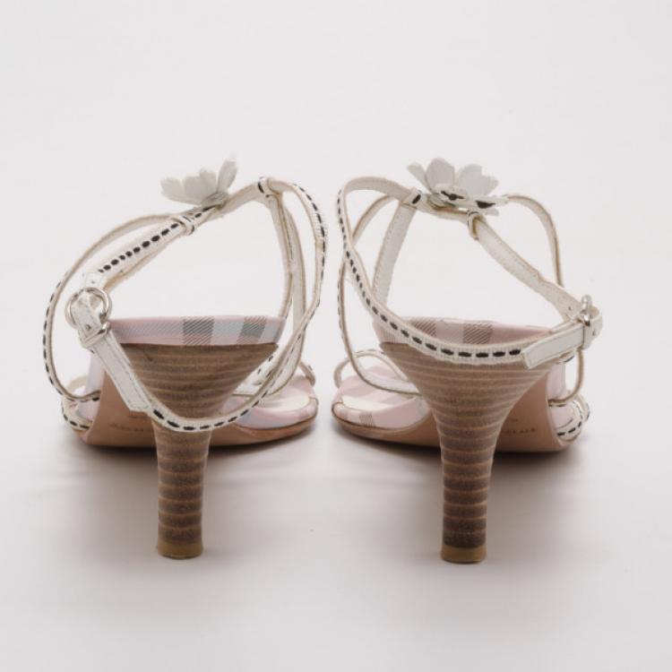 Pre Owned Burberry Pink Check Kitten Heel Sandals Size 38