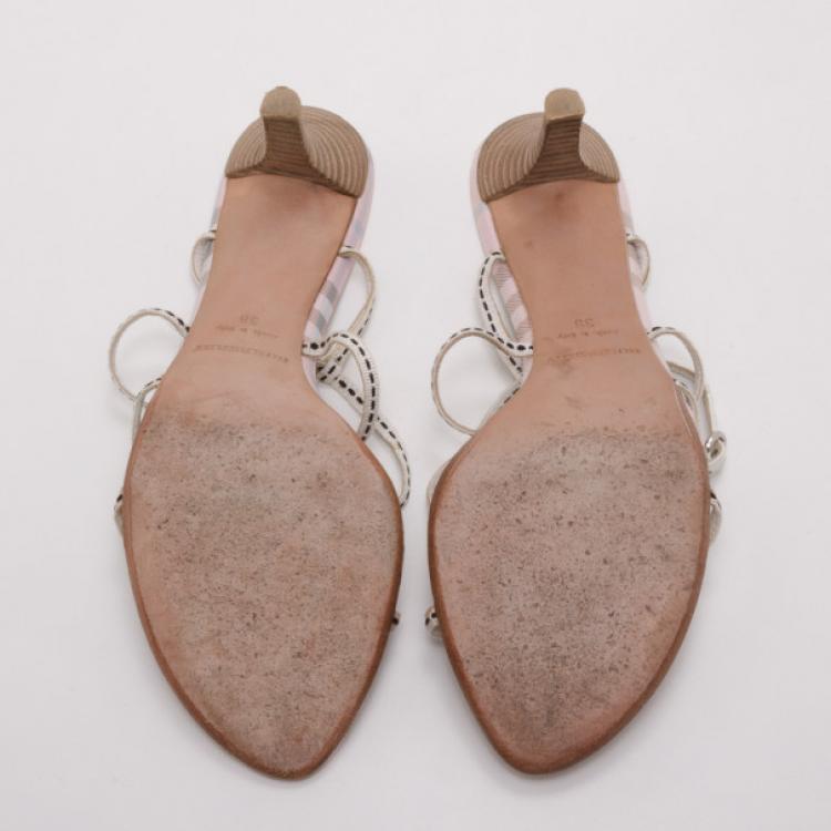Pre Owned Burberry Pink Check Kitten Heel Sandals Size 38