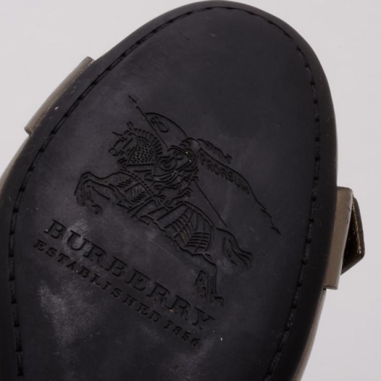 Pre Owned Burberry Metallic Leather and Beige Check Ballerina Flats Size 40