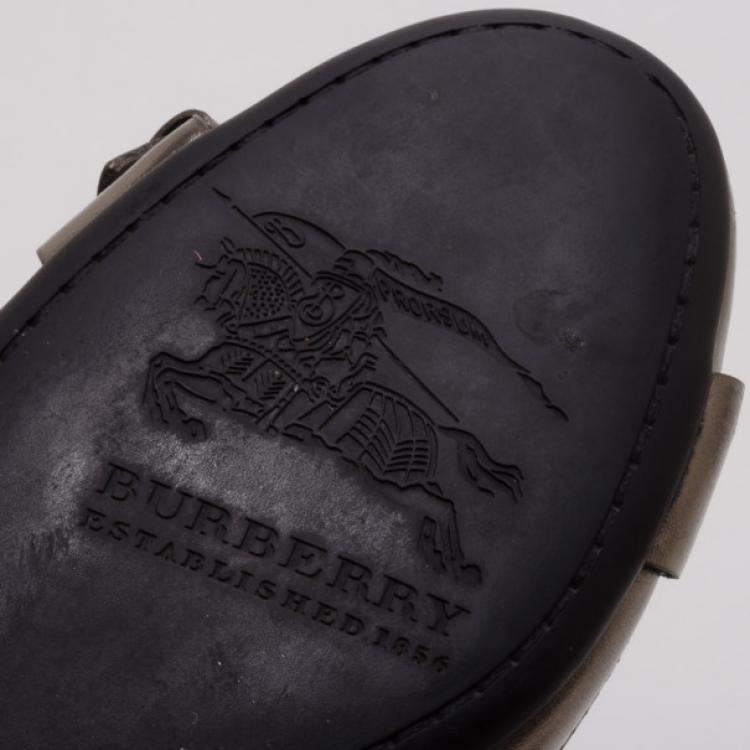 Pre Owned Burberry Metallic Leather and Beige Check Ballerina Flats Size 40