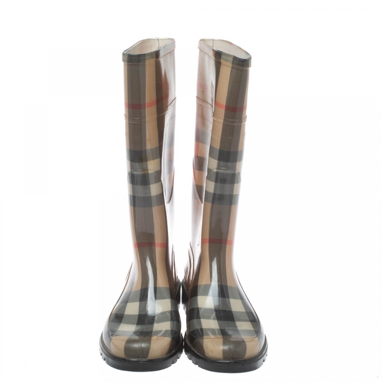 Pre Owned Burberry Beige House Check' Rain Boots Size 38