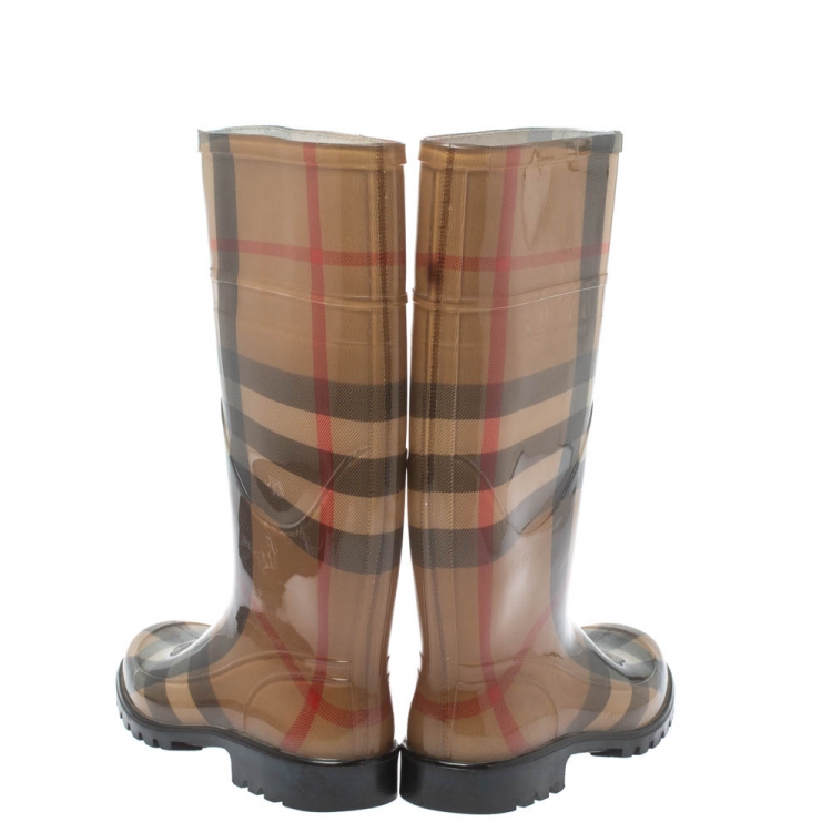 Pre Owned Burberry Beige House Check' Rain Boots Size 38