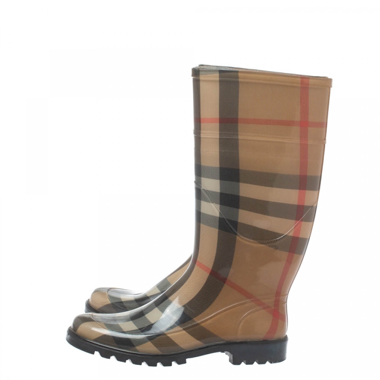 Pre Owned Burberry Beige House Check' Rain Boots Size 38
