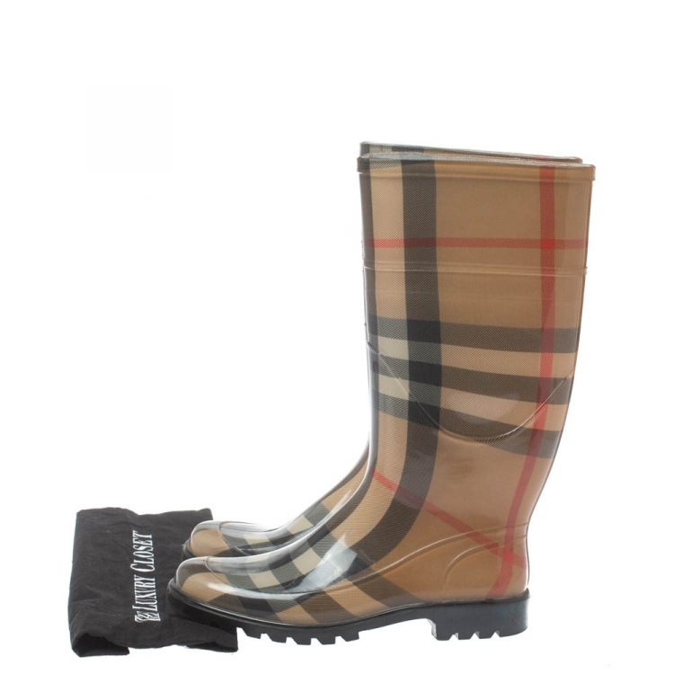 Pre Owned Burberry Beige House Check' Rain Boots Size 38