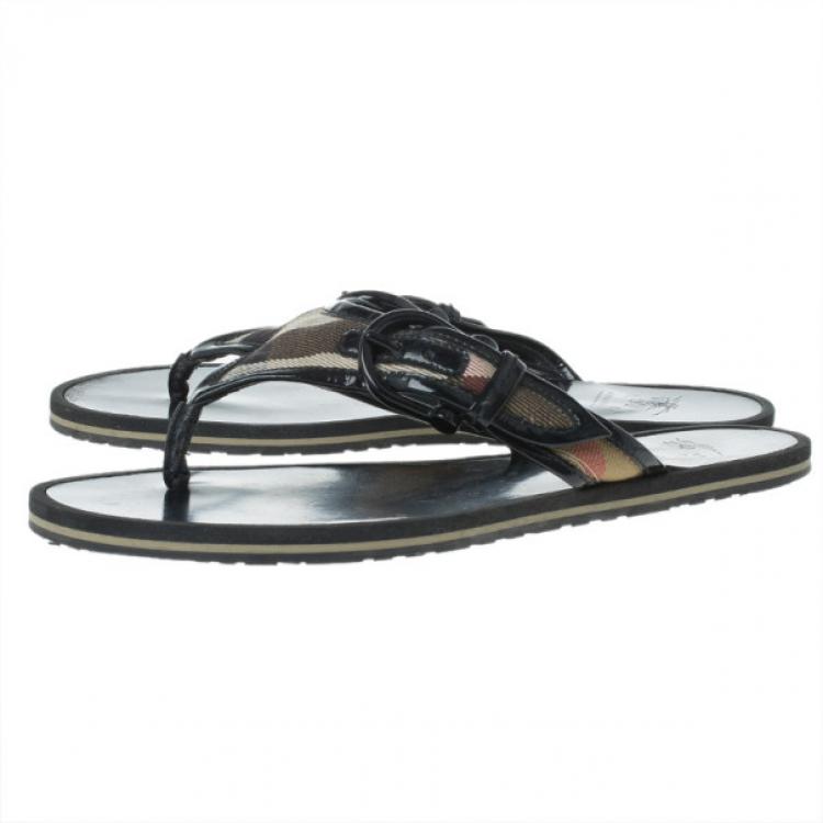 Pre Owned Burberry Novacheck Buckle Thong Sandals Size 36.5
