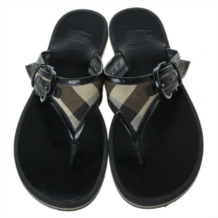 Pre Owned Burberry Novacheck Buckle Thong Sandals Size 36.5