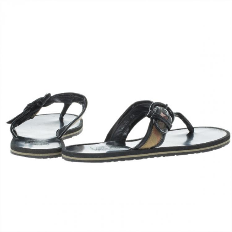 Pre Owned Burberry Novacheck Buckle Thong Sandals Size 36.5