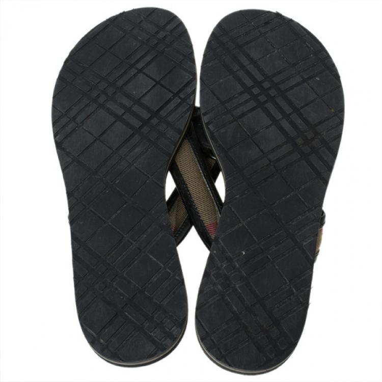 Pre Owned Burberry Novacheck Buckle Thong Sandals Size 36.5