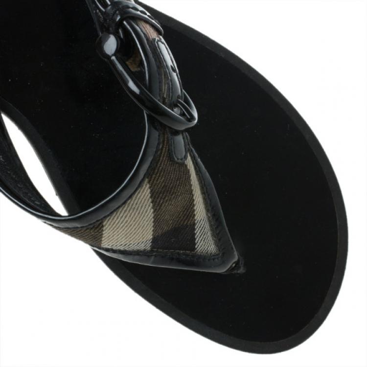 Pre Owned Burberry Novacheck Buckle Thong Sandals Size 36.5