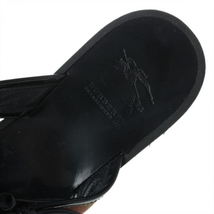 Pre Owned Burberry Novacheck Buckle Thong Sandals Size 36.5