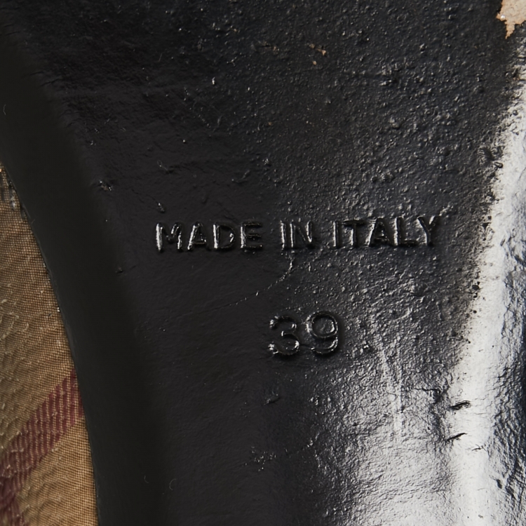 Pre Owned Burberry Brown/Beige Leather and Nova Check Canvas Pointed Toe Ballet Flats Size 39