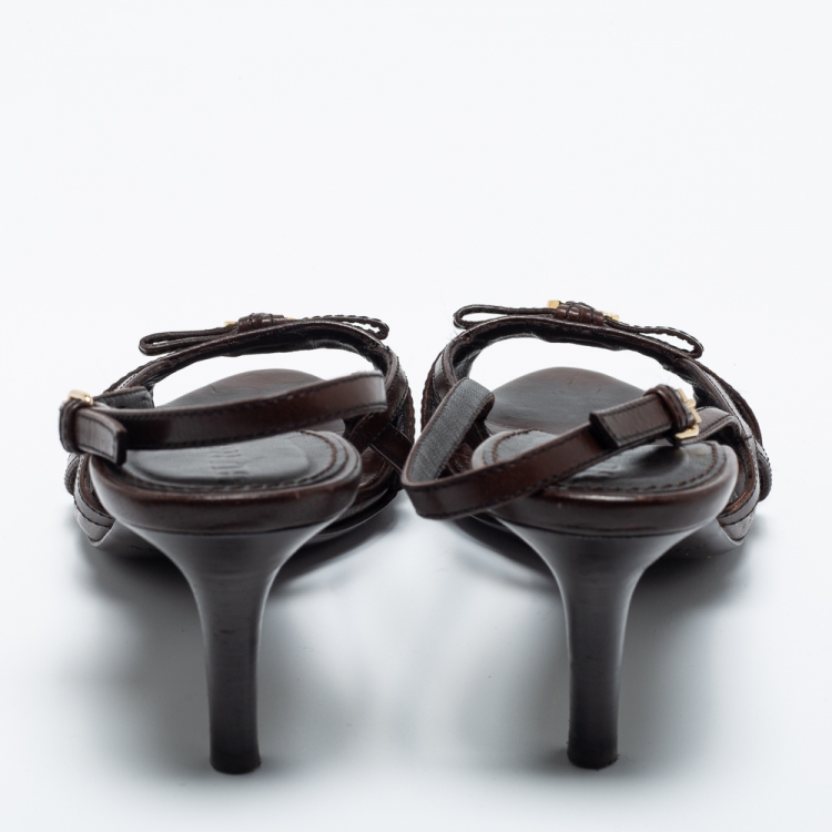 Pre Owned Burberry Brown/Beige Leather and Coated Canvas Ankle Strap Sandals Size 36