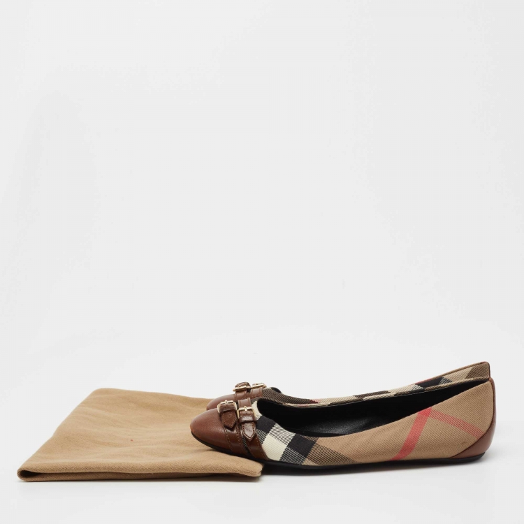 Pre Owned Burberry Beige/Brown Nova Check Canvas And Leather Ballet Flats Size 36