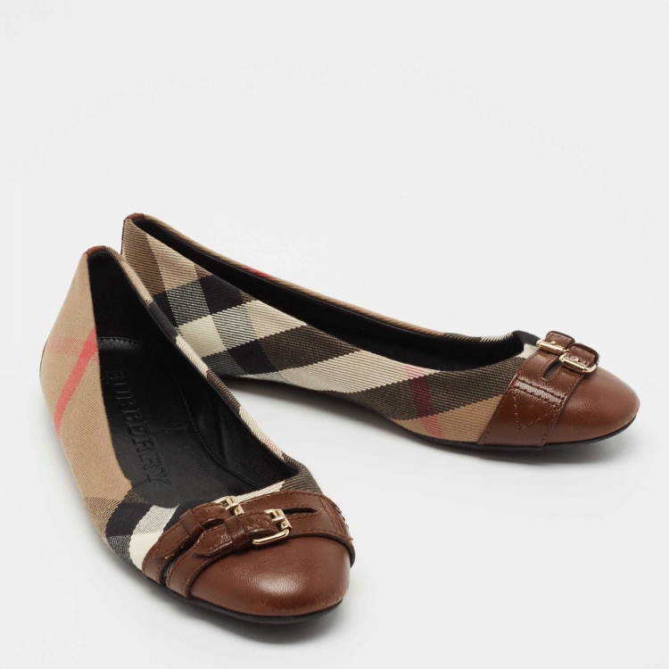 Pre Owned Burberry Beige/Brown Nova Check Canvas And Leather Ballet Flats Size 36