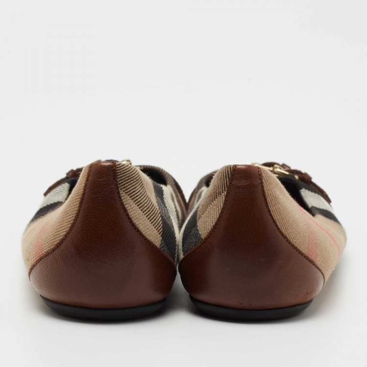 Pre Owned Burberry Beige/Brown Nova Check Canvas And Leather Ballet Flats Size 36