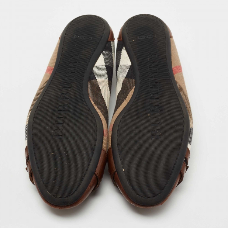 Pre Owned Burberry Beige/Brown Nova Check Canvas And Leather Ballet Flats Size 36