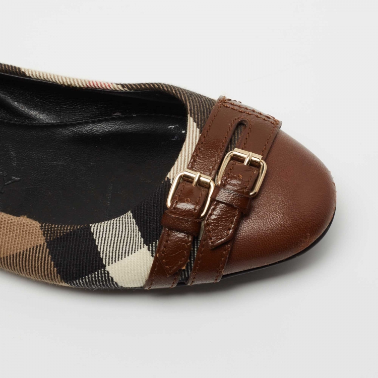 Pre Owned Burberry Beige/Brown Nova Check Canvas And Leather Ballet Flats Size 36