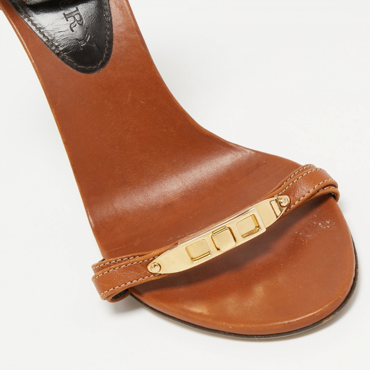 Pre Owned Burberry Brown/Beige House Check Canvas And Leather Ankle Strap Sandals Size 41