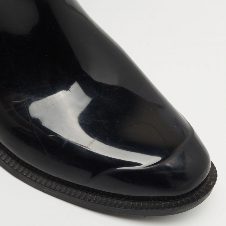 Pre Owned Burberry Black/Beige Patent Leather and House Check Canvas Knee Length Boots Size 39