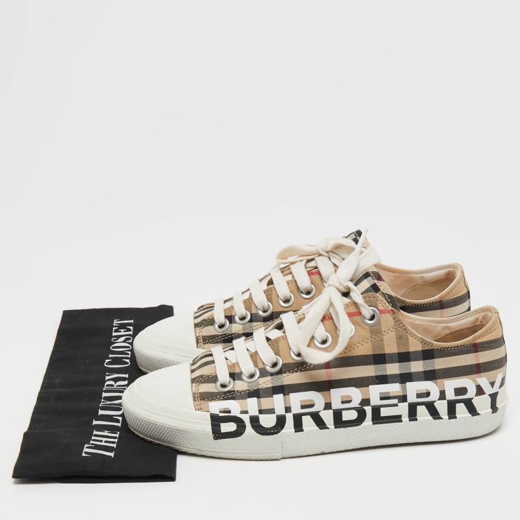 Pre Owned Burberry Beige/White Vintage Check Canvas and Rubber Larkhall Sneakers Size 37