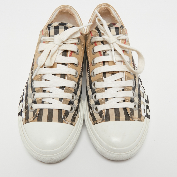Pre Owned Burberry Beige/White Vintage Check Canvas and Rubber Larkhall Sneakers Size 37