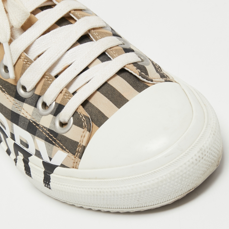 Pre Owned Burberry Beige/White Vintage Check Canvas and Rubber Larkhall Sneakers Size 37