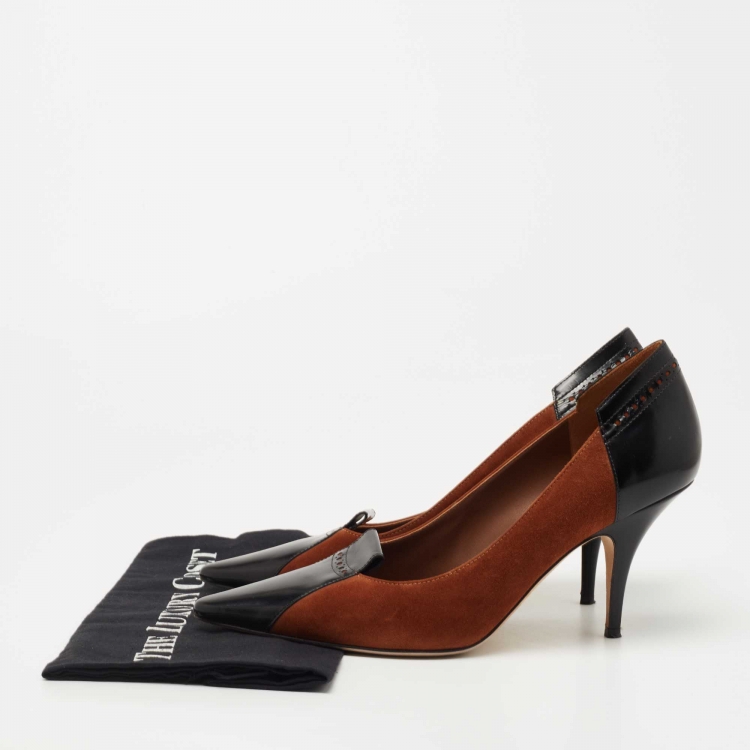 Pre Owned Burberry Brown/Black Suede and Leather Pumps Size 40.5
