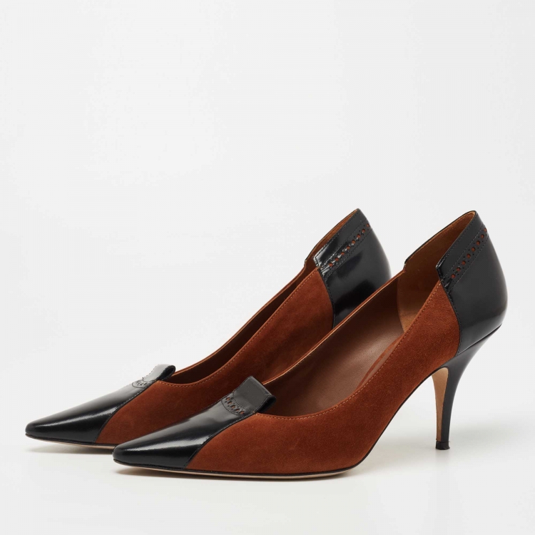 Pre Owned Burberry Brown/Black Suede and Leather Pumps Size 40.5