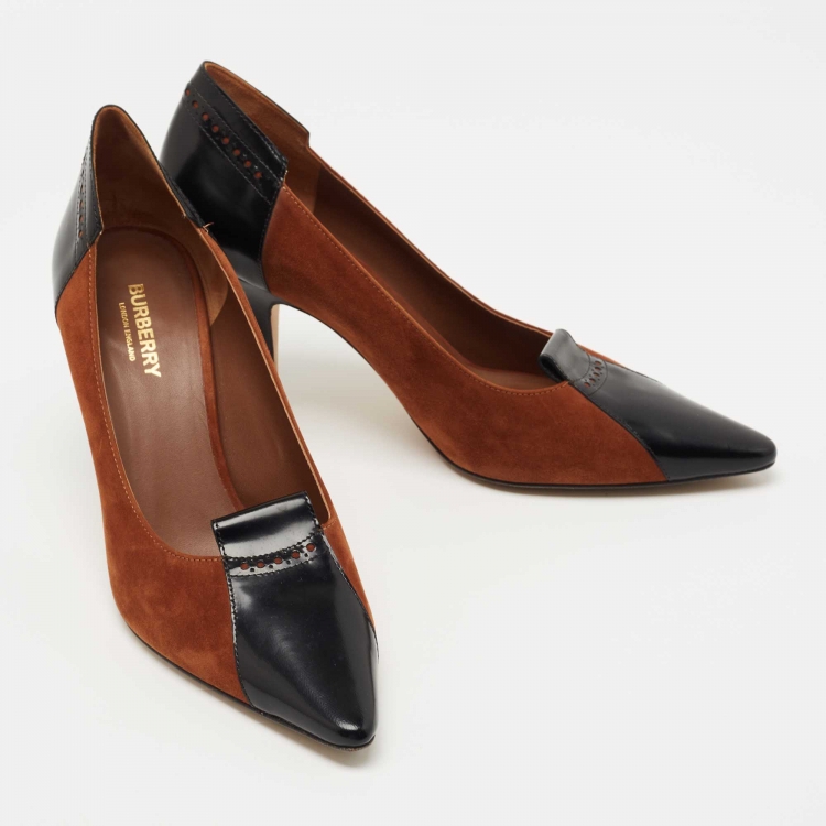 Pre Owned Burberry Brown/Black Suede and Leather Pumps Size 40.5