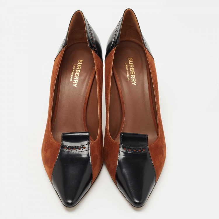 Pre Owned Burberry Brown/Black Suede and Leather Pumps Size 40.5