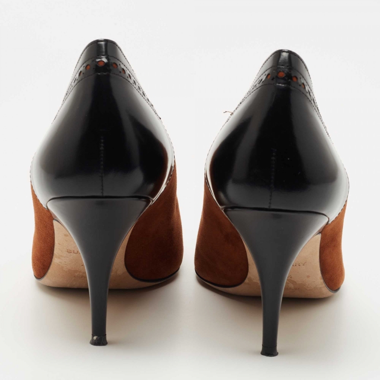 Pre Owned Burberry Brown/Black Suede and Leather Pumps Size 40.5