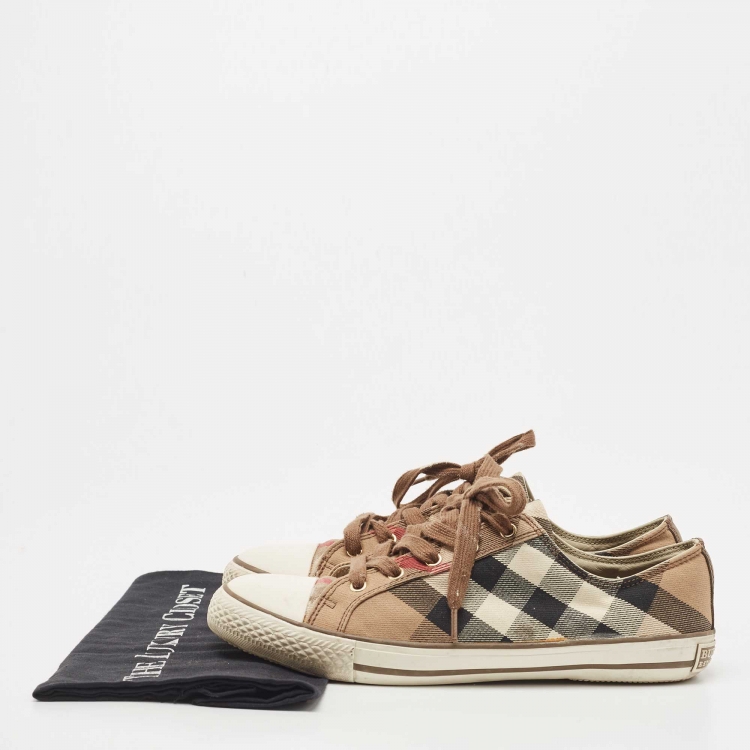 Pre Owned Burberry Tricolor House Check Canvas and Rubber Low Top Sneakers Size 40